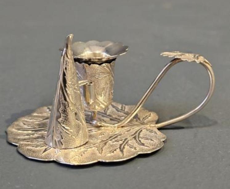 Silver Leaf Design Taper Candle Stick and Snuffer - Image 4