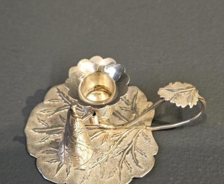 Silver Leaf Design Taper Candle Stick and Snuffer - Image 5