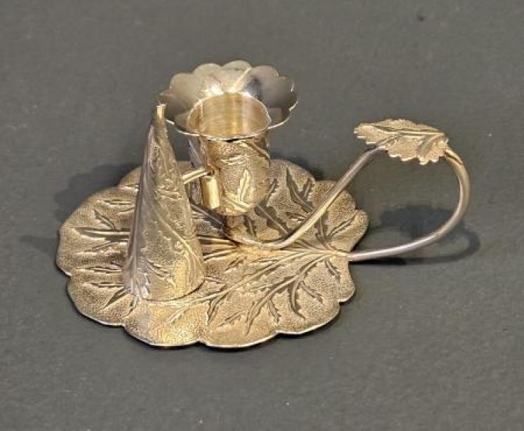 Silver Leaf Design Taper Candle Stick and Snuffer - Image 6