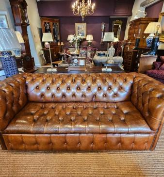 Vintage Tan Leather Chesterfield Sofa