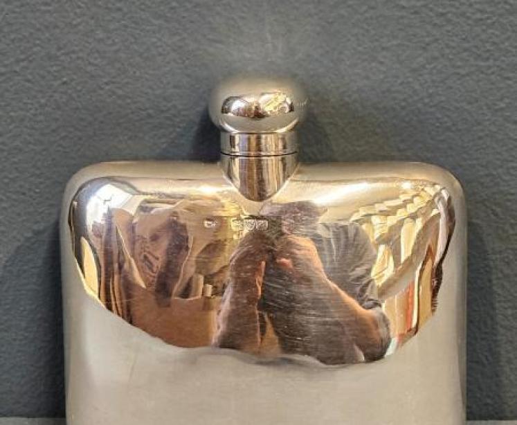 Edwardian Curved Silver Hip Flask  - Image 1