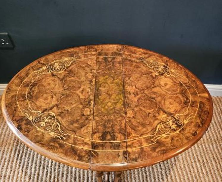 Quality Victorian Inlaid Burr Baby Walnut Sutherland Table  - Image 6