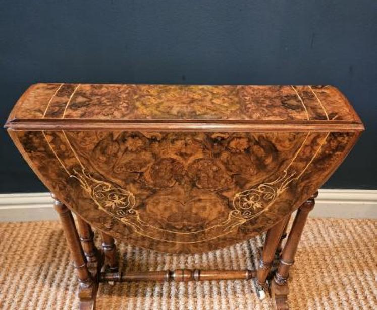 Quality Victorian Inlaid Burr Baby Walnut Sutherland Table  - Image 7