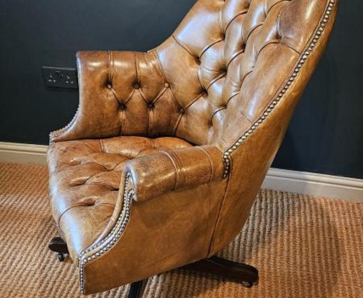 Deep Buttoned Leather Revolving and Rocking Chair  - Image 7