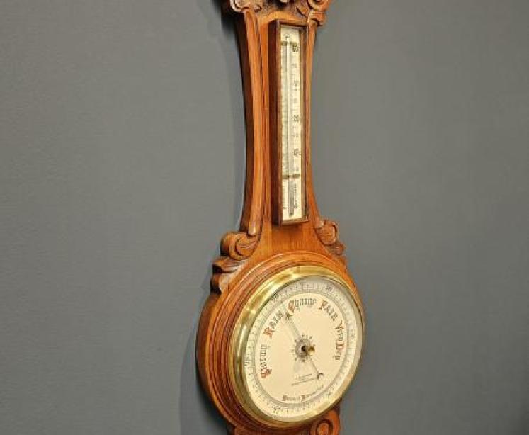 Victorian Carved Walnut Banjo Barometer - Image 4