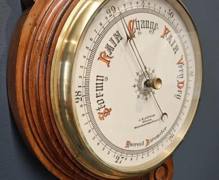 Victorian Carved Walnut Banjo Barometer - Image 6
