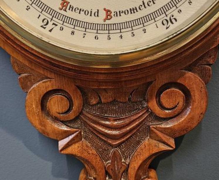 Victorian Carved Walnut Banjo Barometer - Image 7