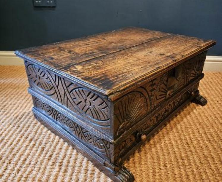 17th Century Oak Floor Standing Bible Box with Drawer  - Image 6