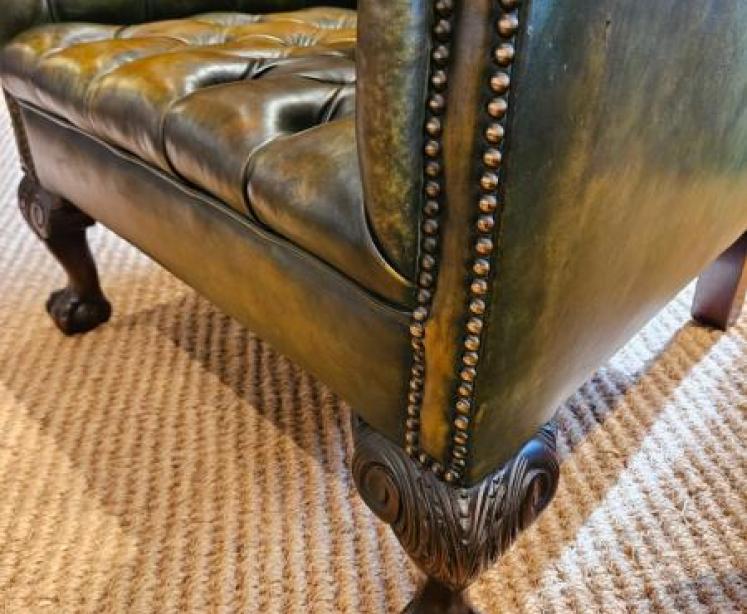 Superb Dark Olive Leather Wing Back Arm Chair  - Image 3
