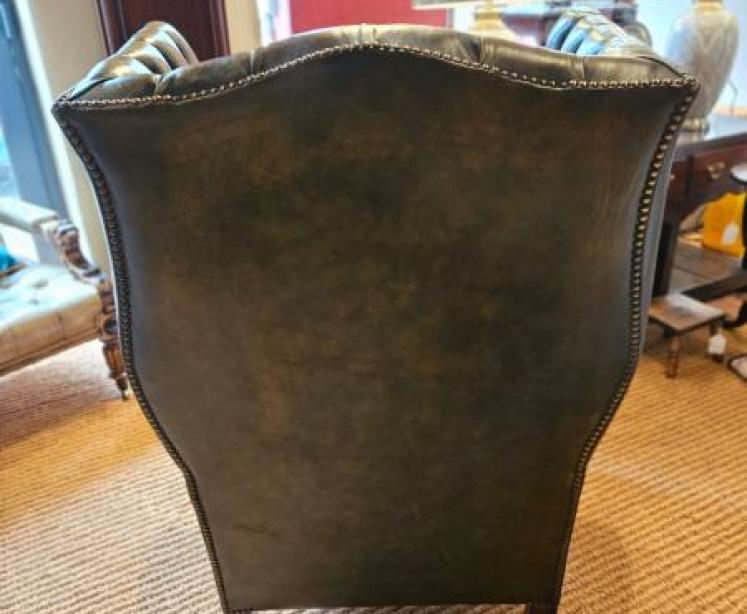 Superb Dark Olive Leather Wing Back Arm Chair  - Image 7