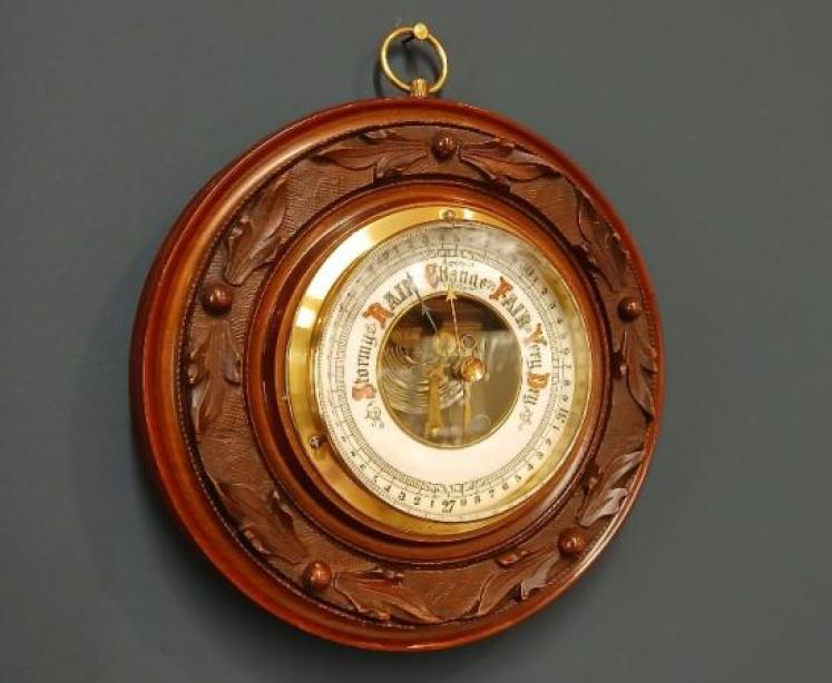 Victorian Walnut Skeletonised Aneroid Barometer - Image 1