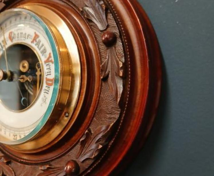 Victorian Walnut Skeletonised Aneroid Barometer - Image 5