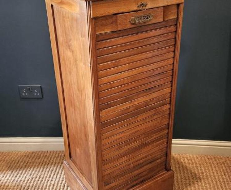 Edwardian Solid Walnut Tambour Front Filing Cabinet  - Image 1