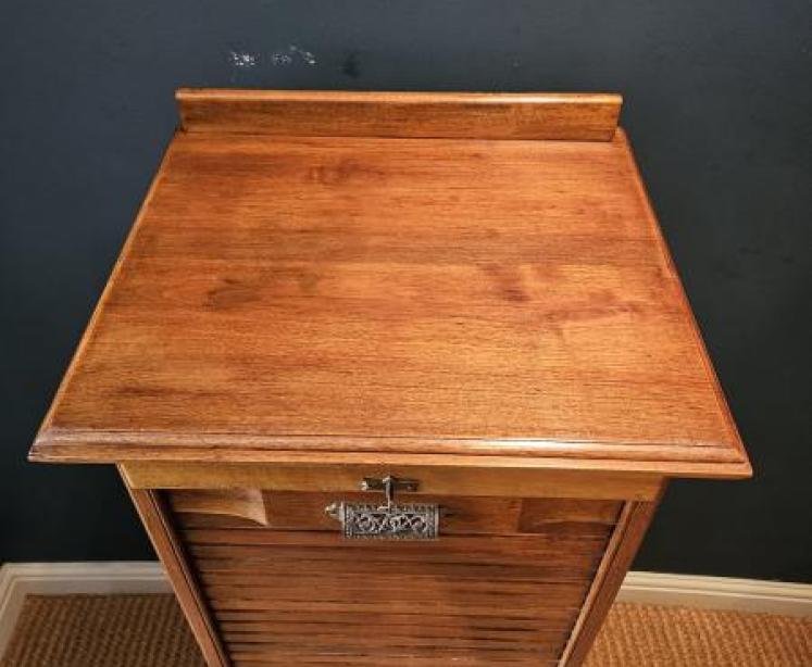 Edwardian Solid Walnut Tambour Front Filing Cabinet  - Image 6