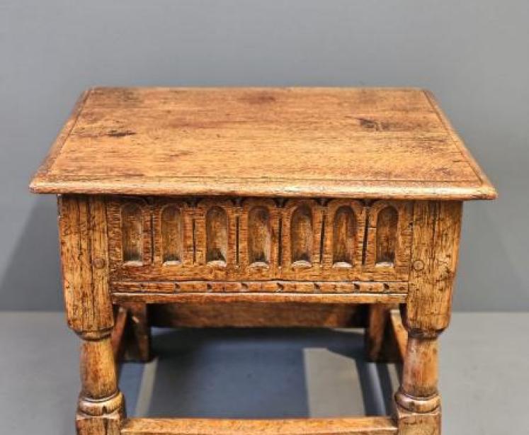 Georgian Carved Oak Box Stool  - Image 1