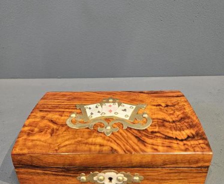 Victorian Walnut Card Box - Image 3