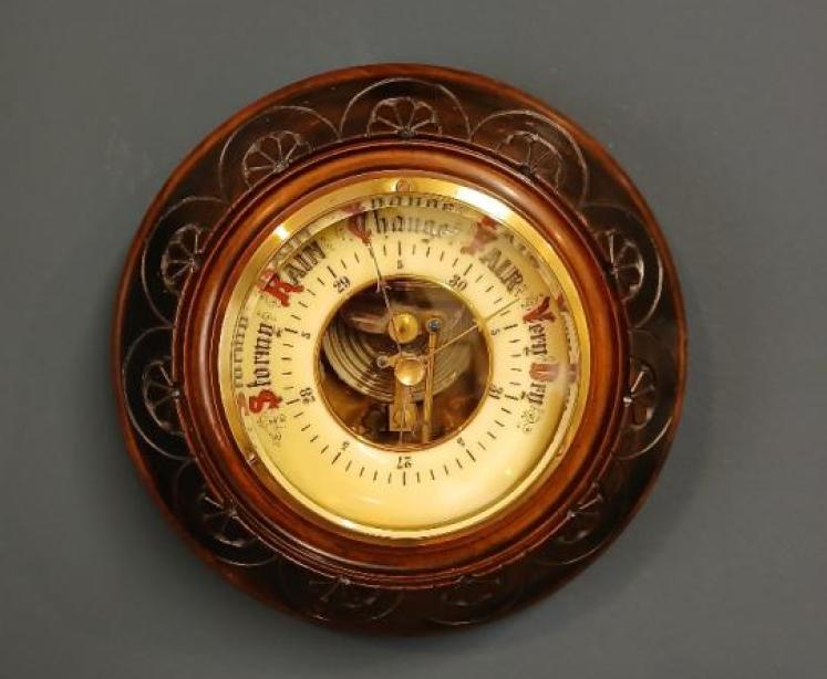 Victorian Solid Walnut Aneroid Barometer - Image 1