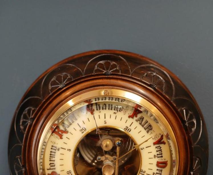 Victorian Solid Walnut Aneroid Barometer - Image 3