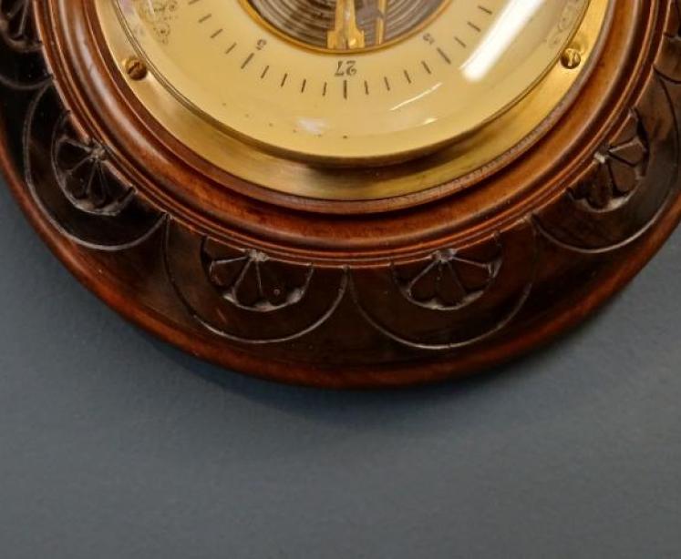 Victorian Solid Walnut Aneroid Barometer - Image 5