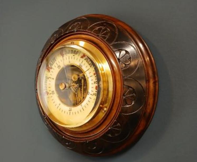 Victorian Solid Walnut Aneroid Barometer - Image 7