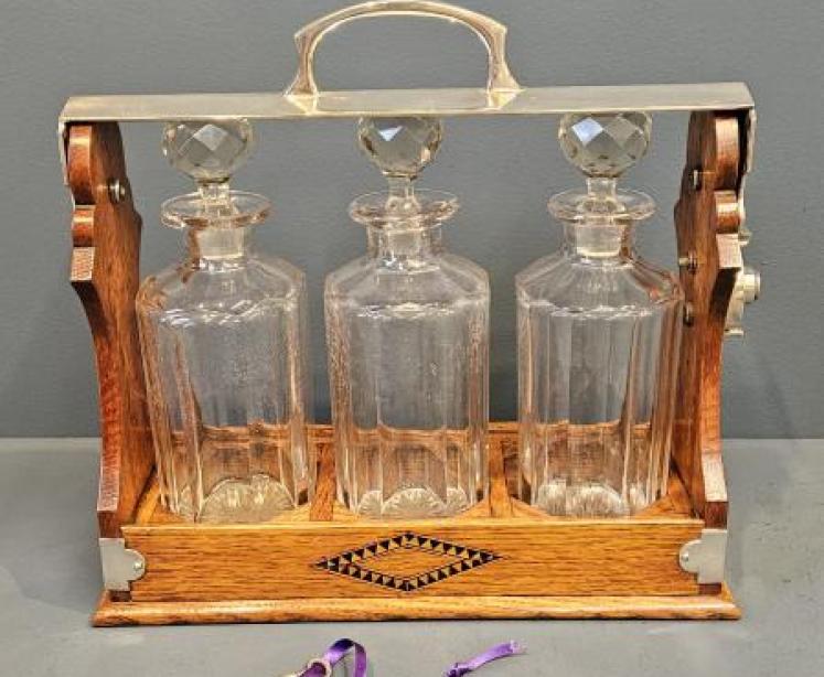 Victorian Oak 3 Bottle Tantalus - Image 1