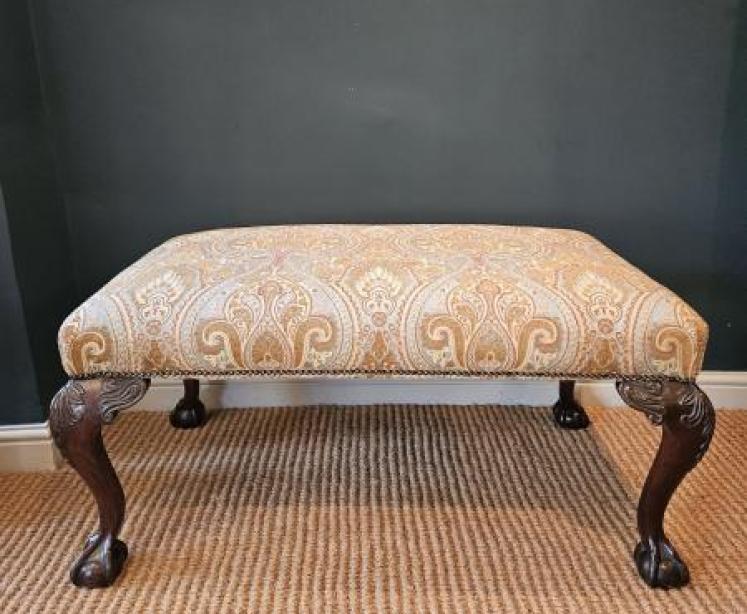 Large Victorian Upholstered Cabriole Leg Stool - Image 1