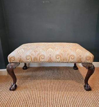 Large Victorian Upholstered Cabriole Leg Stool