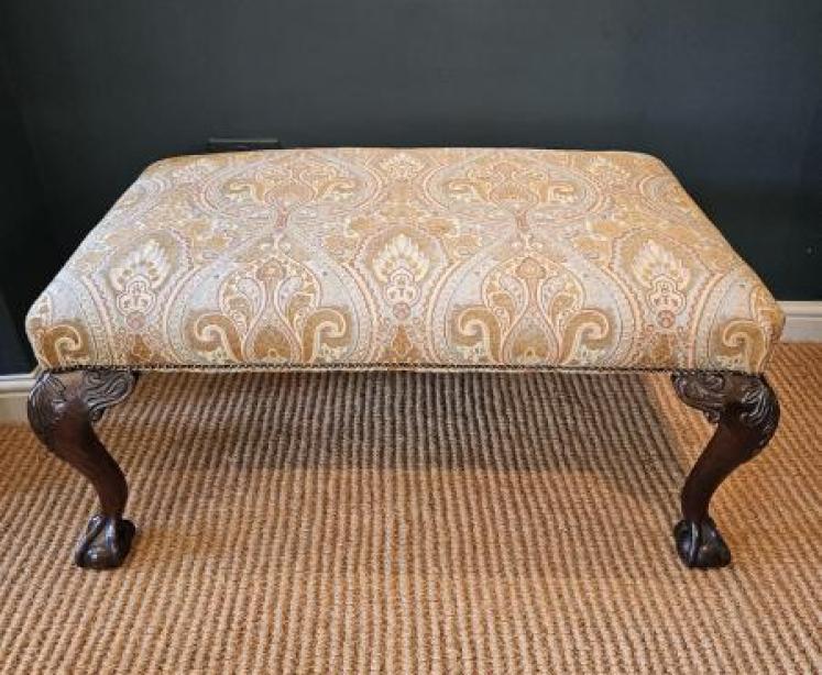 Large Victorian Upholstered Cabriole Leg Stool - Image 2