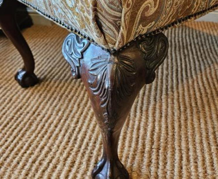 Large Victorian Upholstered Cabriole Leg Stool - Image 3