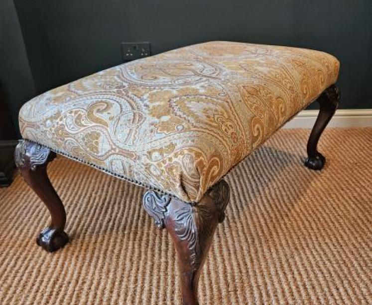 Large Victorian Upholstered Cabriole Leg Stool - Image 4