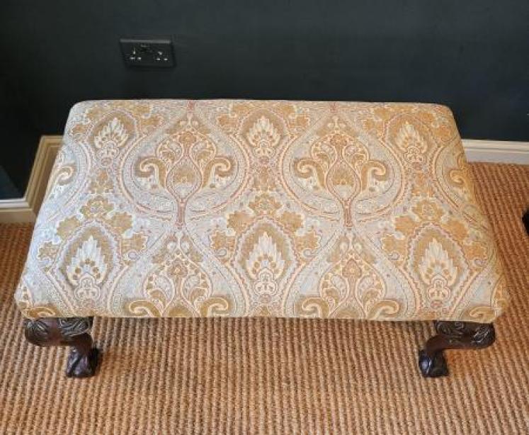 Large Victorian Upholstered Cabriole Leg Stool - Image 5