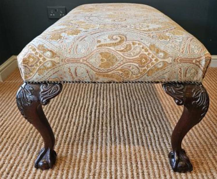 Large Victorian Upholstered Cabriole Leg Stool - Image 6