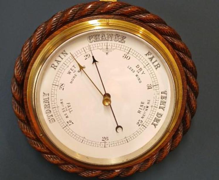 Large 11" Victorian Oak Ship's Barometer - Image 1