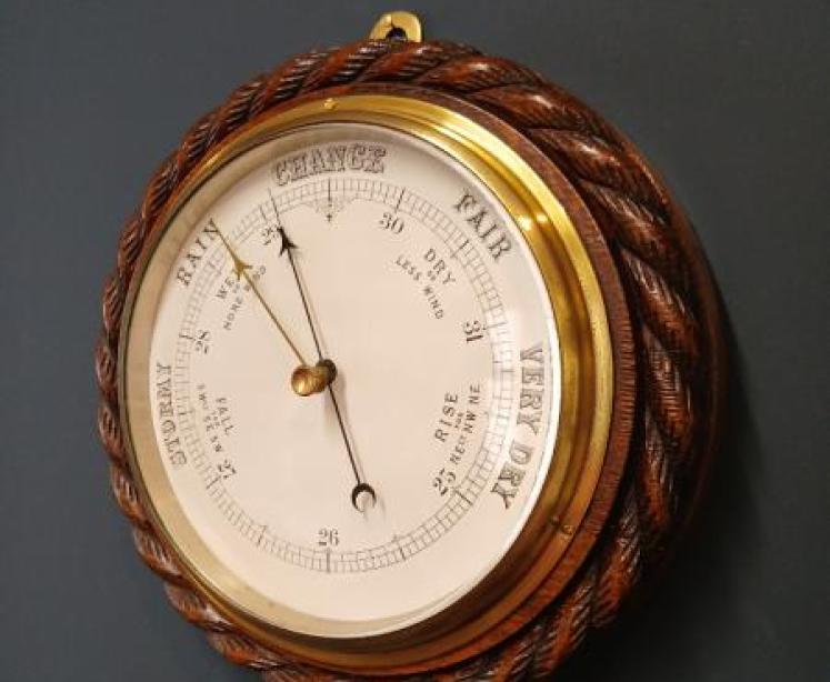 Large 11" Victorian Oak Ship's Barometer - Image 6