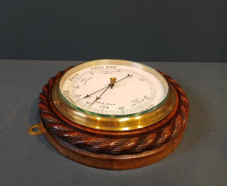 Large 11" Victorian Oak Ship's Barometer - Image 7