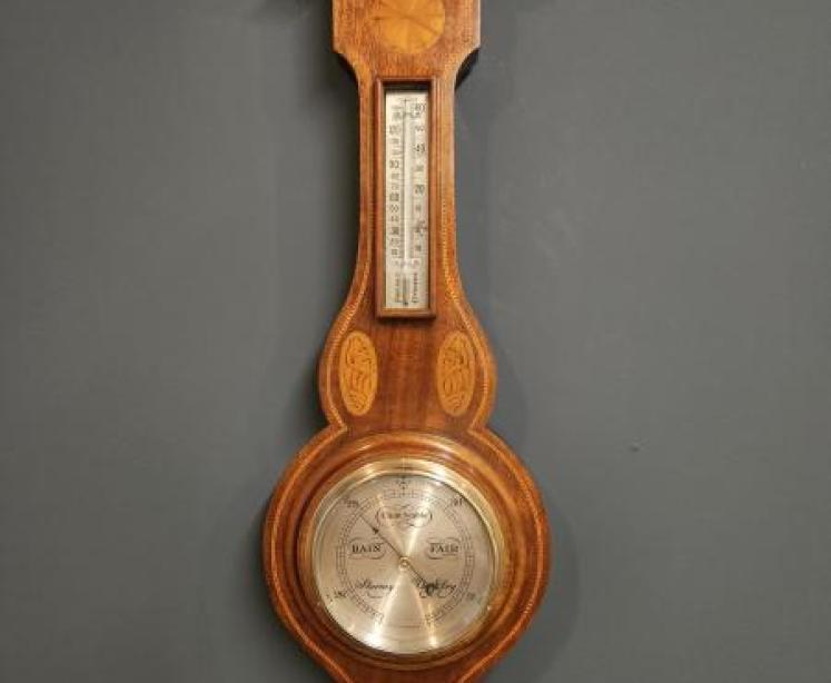 Small Edwardian Sheraton Inlaid Mahogany Barometer - Image 1