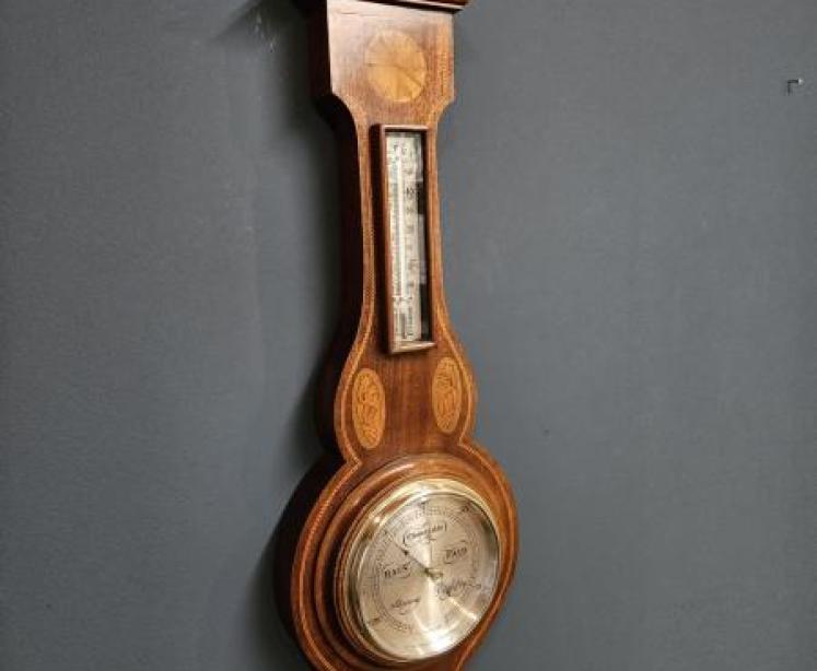 Small Edwardian Sheraton Inlaid Mahogany Barometer - Image 4