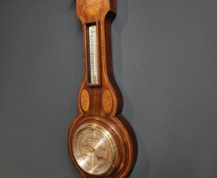 Small Edwardian Sheraton Inlaid Mahogany Barometer - Image 5