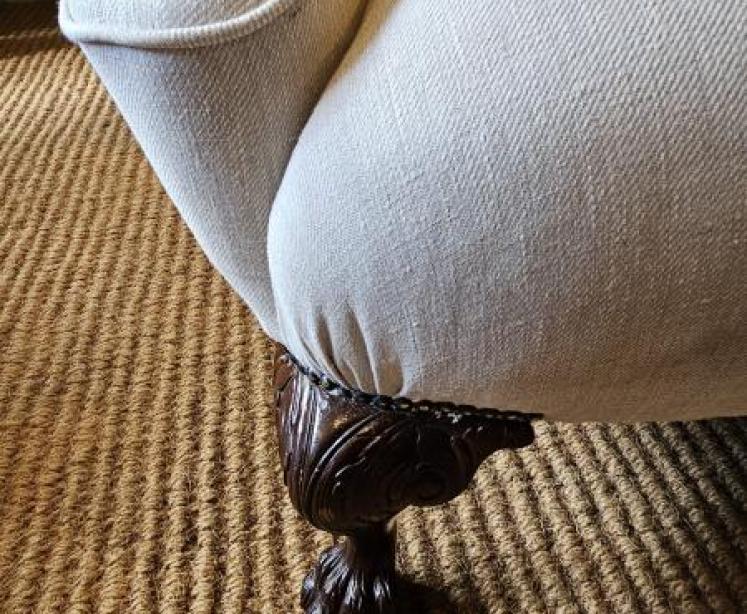 Pair of Victorian Linen Covered Wing Arm Chairs  - Image 3