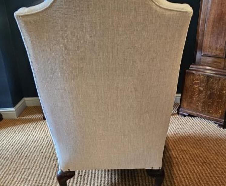 Pair of Victorian Linen Covered Wing Arm Chairs  - Image 7