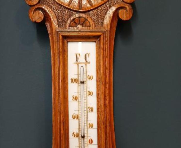 Victorian Golden Oak Banjo Barometer - Image 3