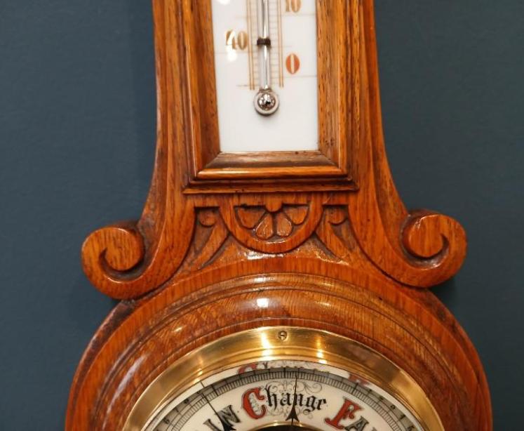 Victorian Golden Oak Banjo Barometer - Image 6