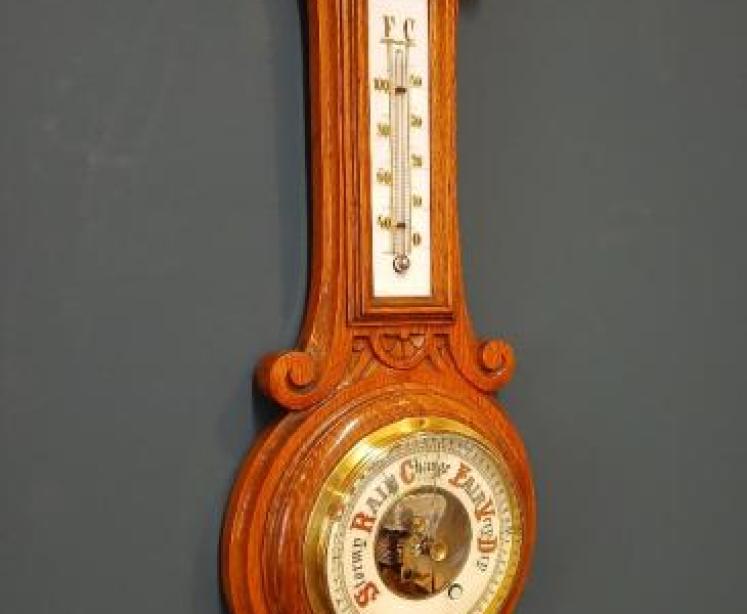 Victorian Golden Oak Banjo Barometer - Image 7