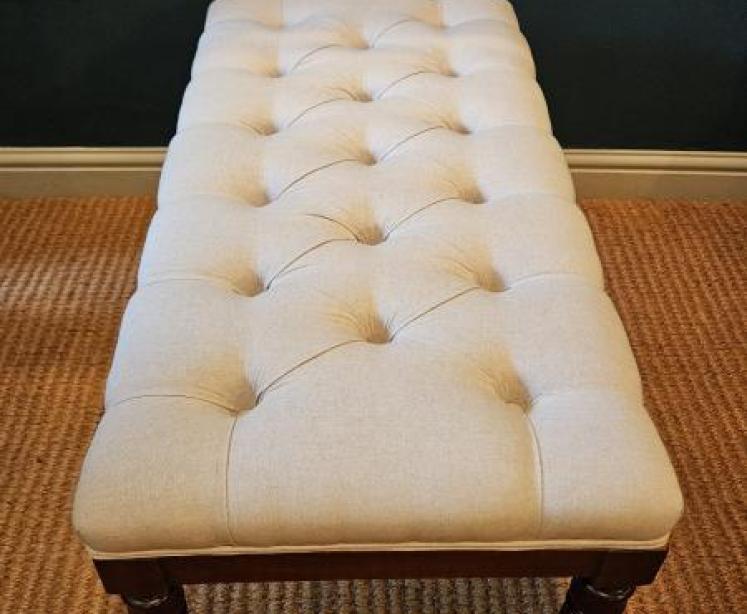 William IV Mahogany Linen Covered Stool - Image 2