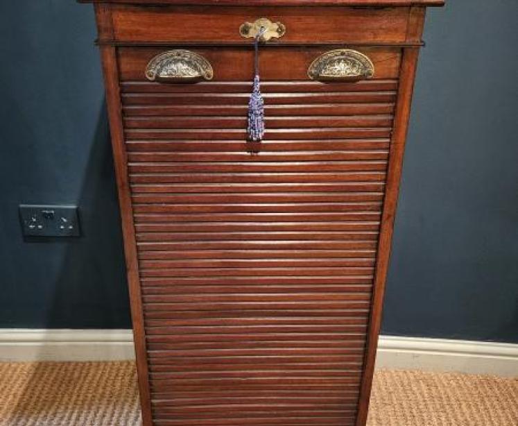Edwardian Mahogany Tambour Front Filing Cabinet - Image 1