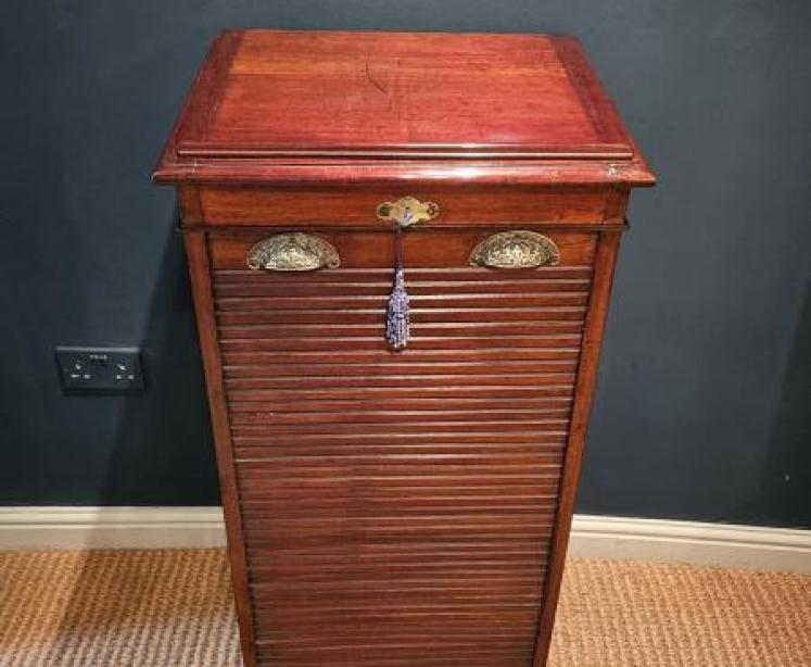 Edwardian Mahogany Tambour Front Filing Cabinet - Image 2