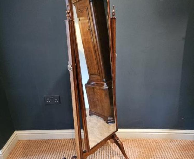 Edwardian Walnut Cheval Mirror - Image 3