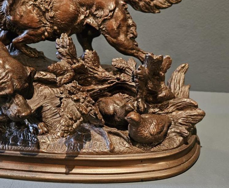 Superb Signed Bronze of Retrievers by French Sculptor Delabrierre - Image 3
