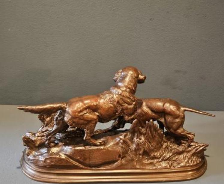 Superb Signed Bronze of Retrievers by French Sculptor Delabrierre - Image 6