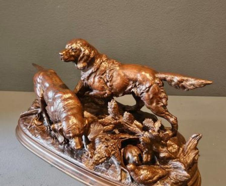 Superb Signed Bronze of Retrievers by French Sculptor Delabrierre - Image 7